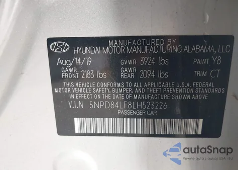 2020 Hyundai Elantra Sel from USA, damaged, VIN 5NPD84LF8LH523226